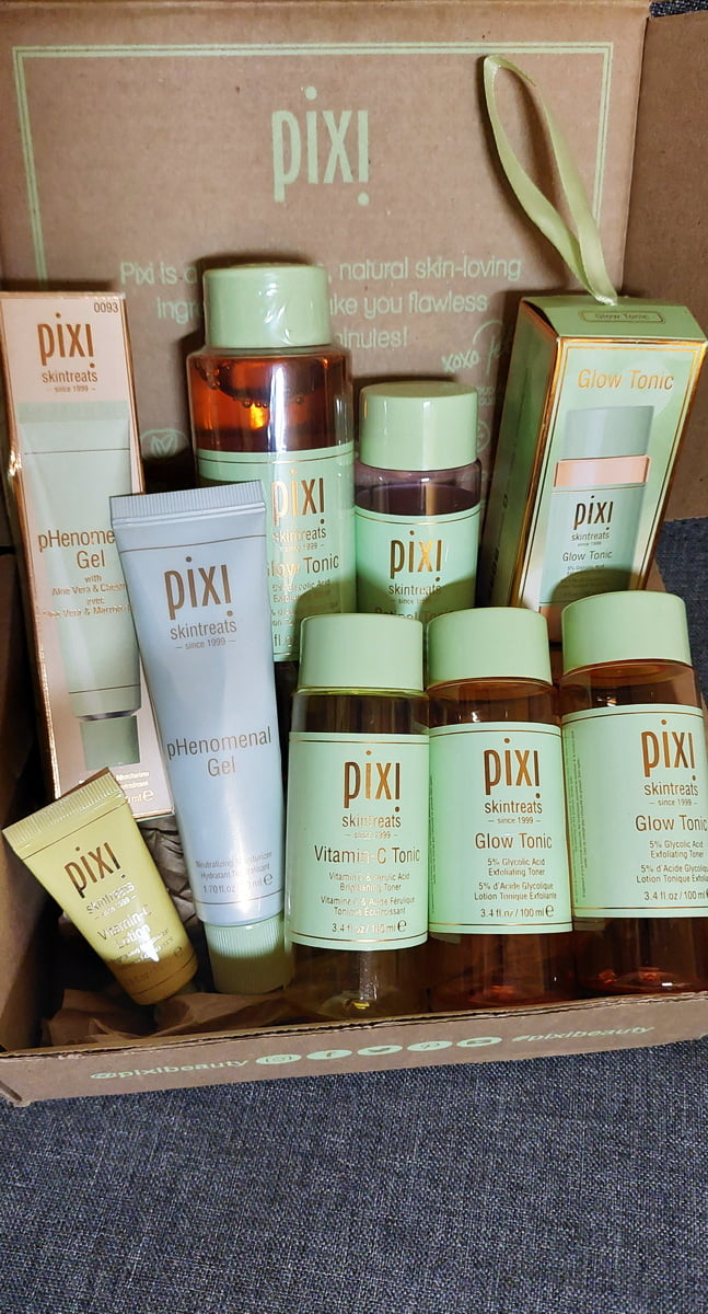 Picture of Pixi Products inside a brown box | Affordable Skincare Products | Sincerely Yasmin
