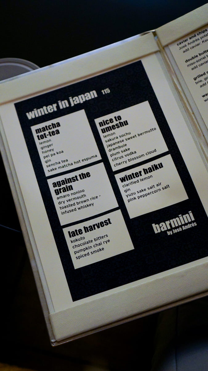 Picture of Winter in Japan menu at Barmini by José Andrés. | The Yasmin Diaries