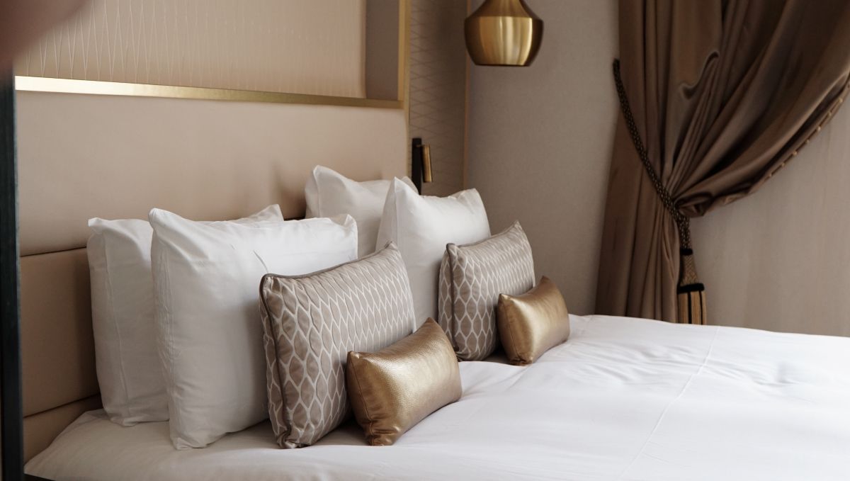 The bed available at the Niepce Paris Hotel in Paris, France.